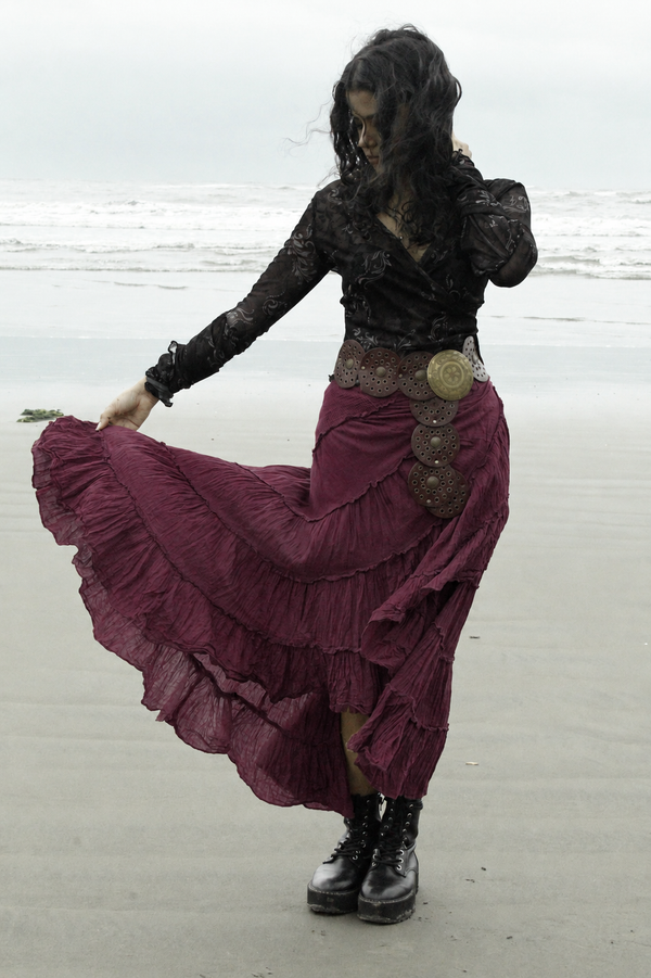 Burgandy Cotton Whimsical Ruffle Wrap Skirt