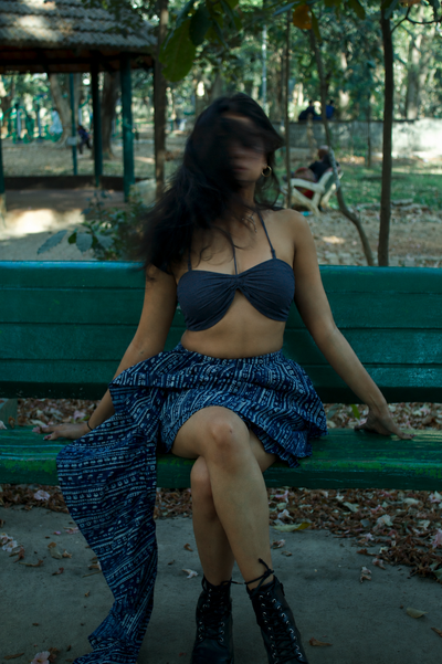 Indigo Dabu E-girl Wrap Skirt with jellyfish dupatta and padded bralette top