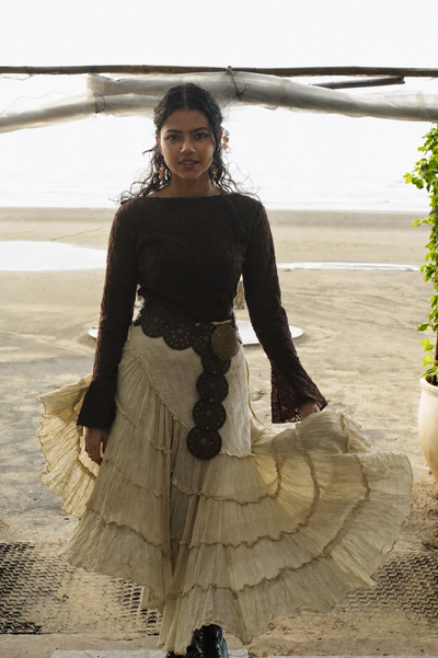 Ivory Cotton Whimsical Ruffle Wrap Skirt
