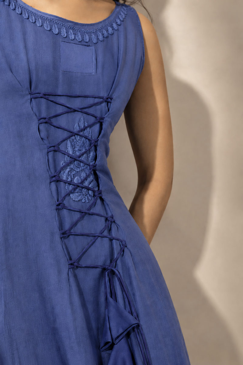 Desi luxe chikankari slip corset back kurti with dupatta/scarf