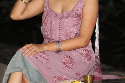 Old money Chikankari kurti with sleek dupatta/scarf