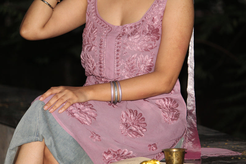 Old money Chikankari kurti with sleek dupatta/scarf