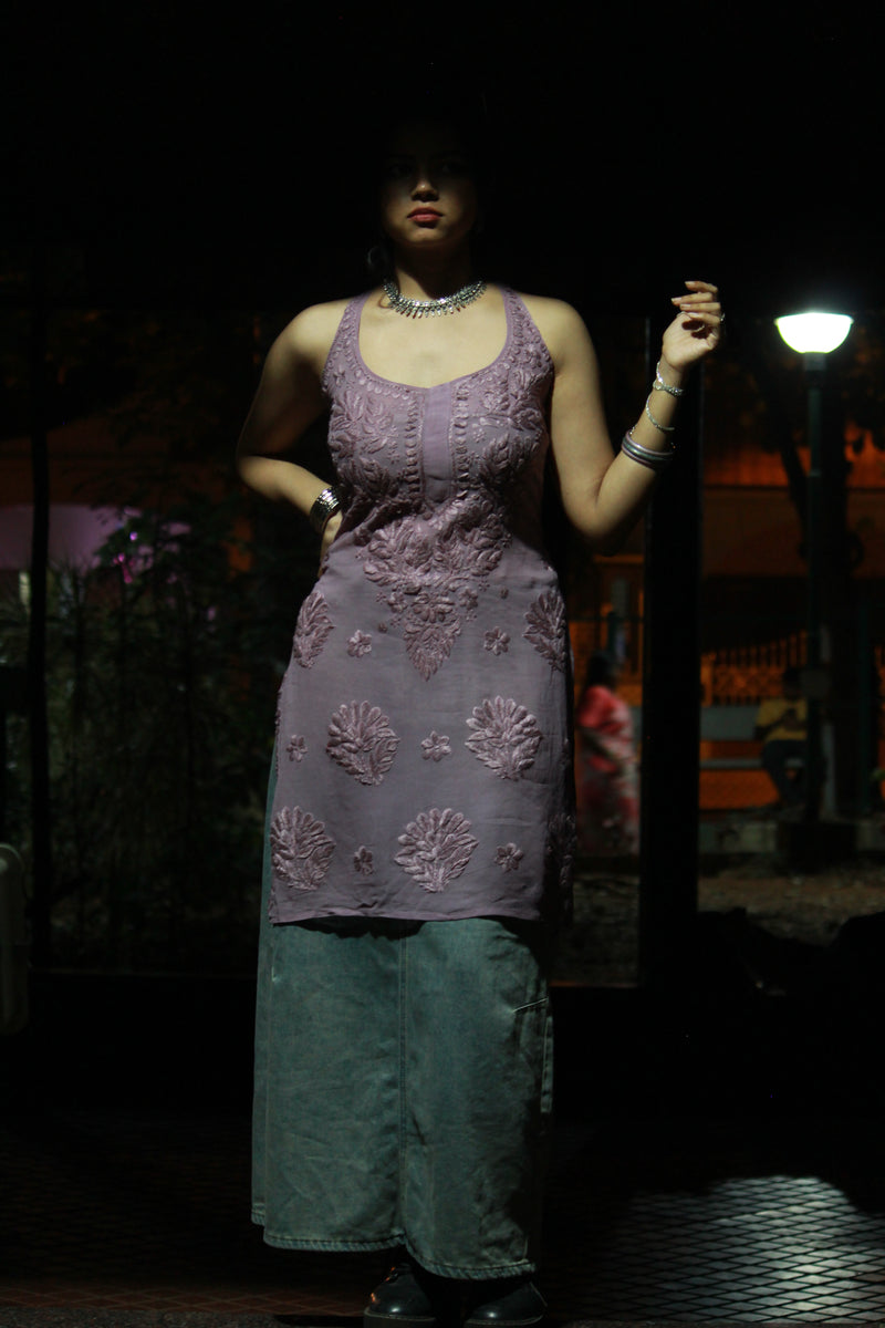 Old money Chikankari kurti with sleek dupatta/scarf