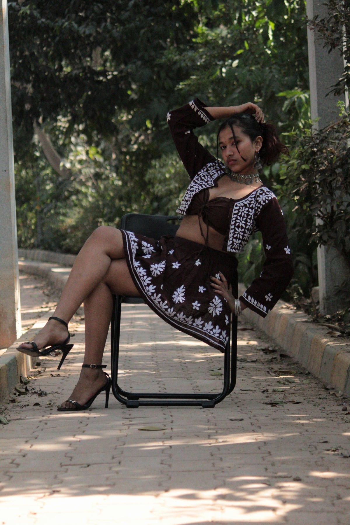 Heer Ranjha Chikankari brown coord set