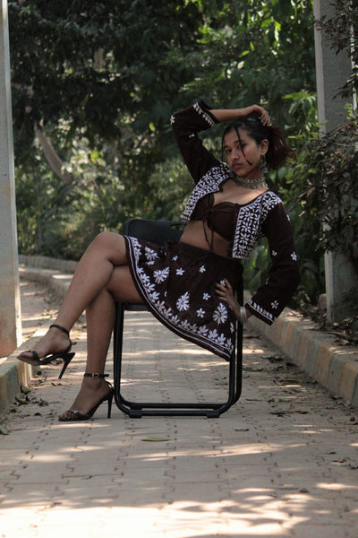 Heer Ranjha Chikankari brown coord set
