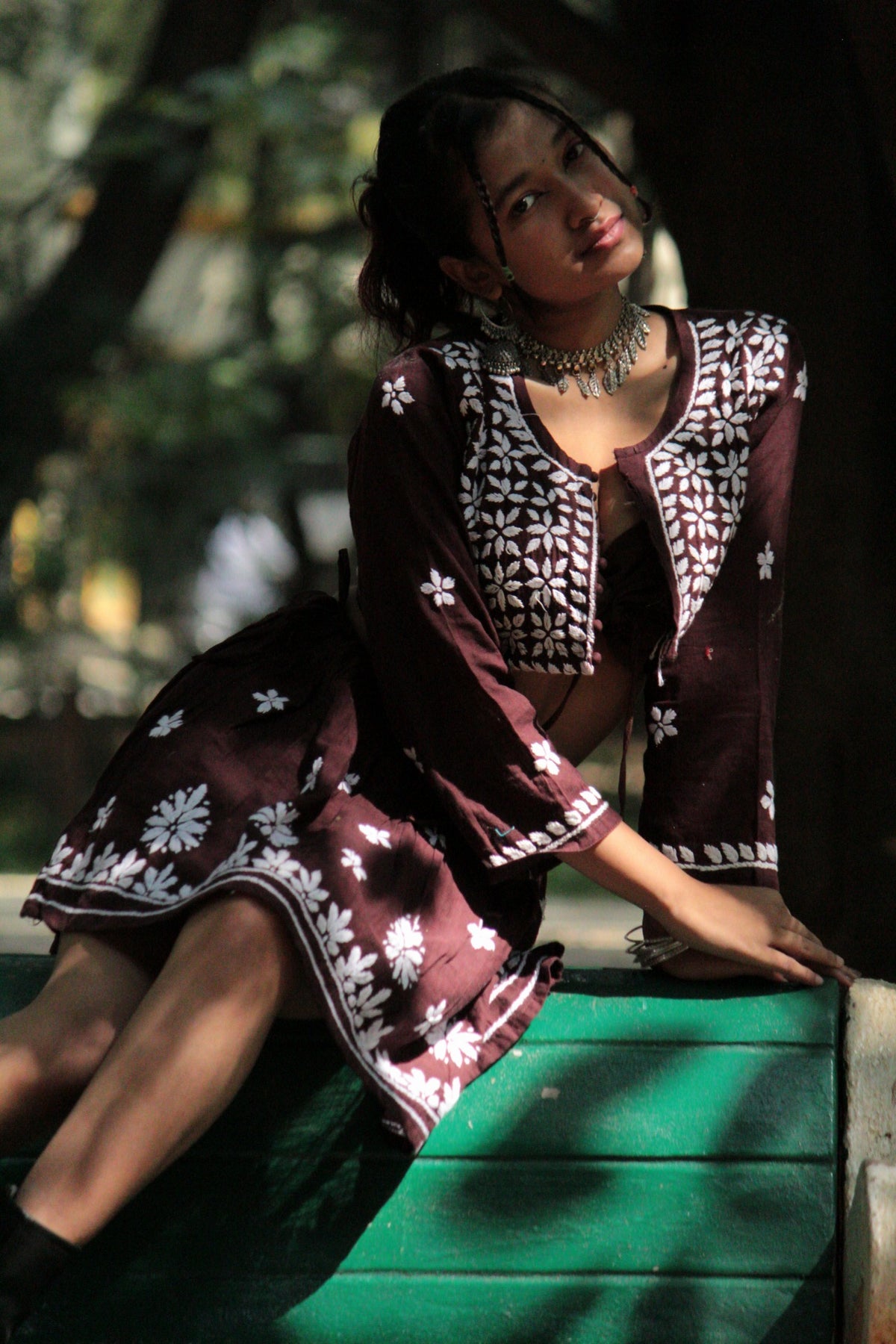 Heer Ranjha Chikankari brown coord set