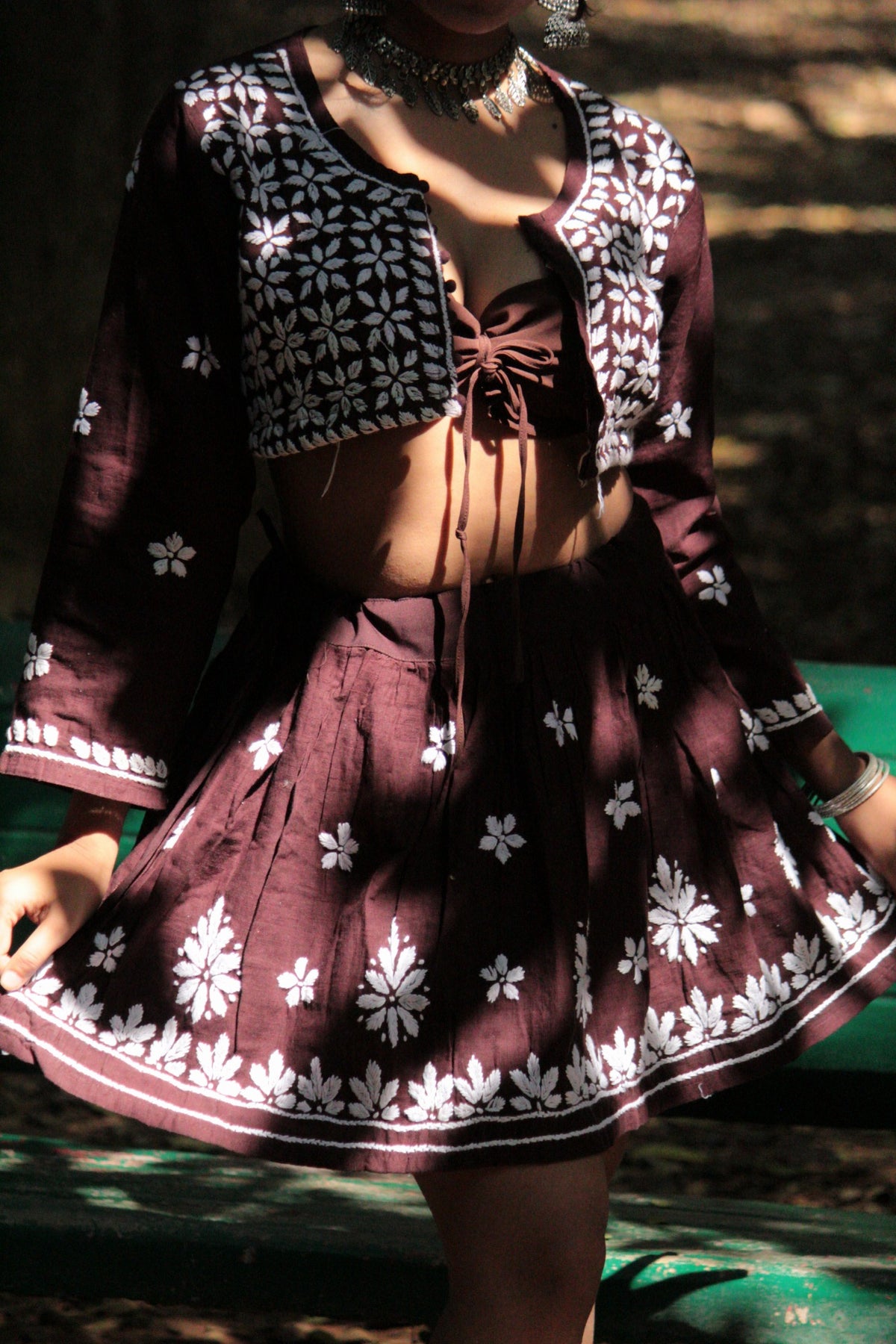 Heer Ranjha Chikankari brown coord set