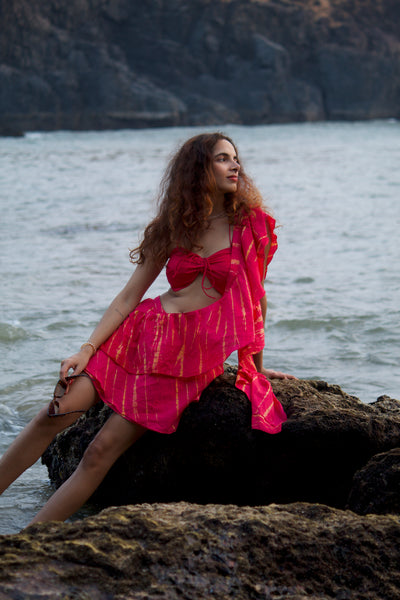 Desi Y2K aesthetic pink Tie-dye wrap skirt dupatta set