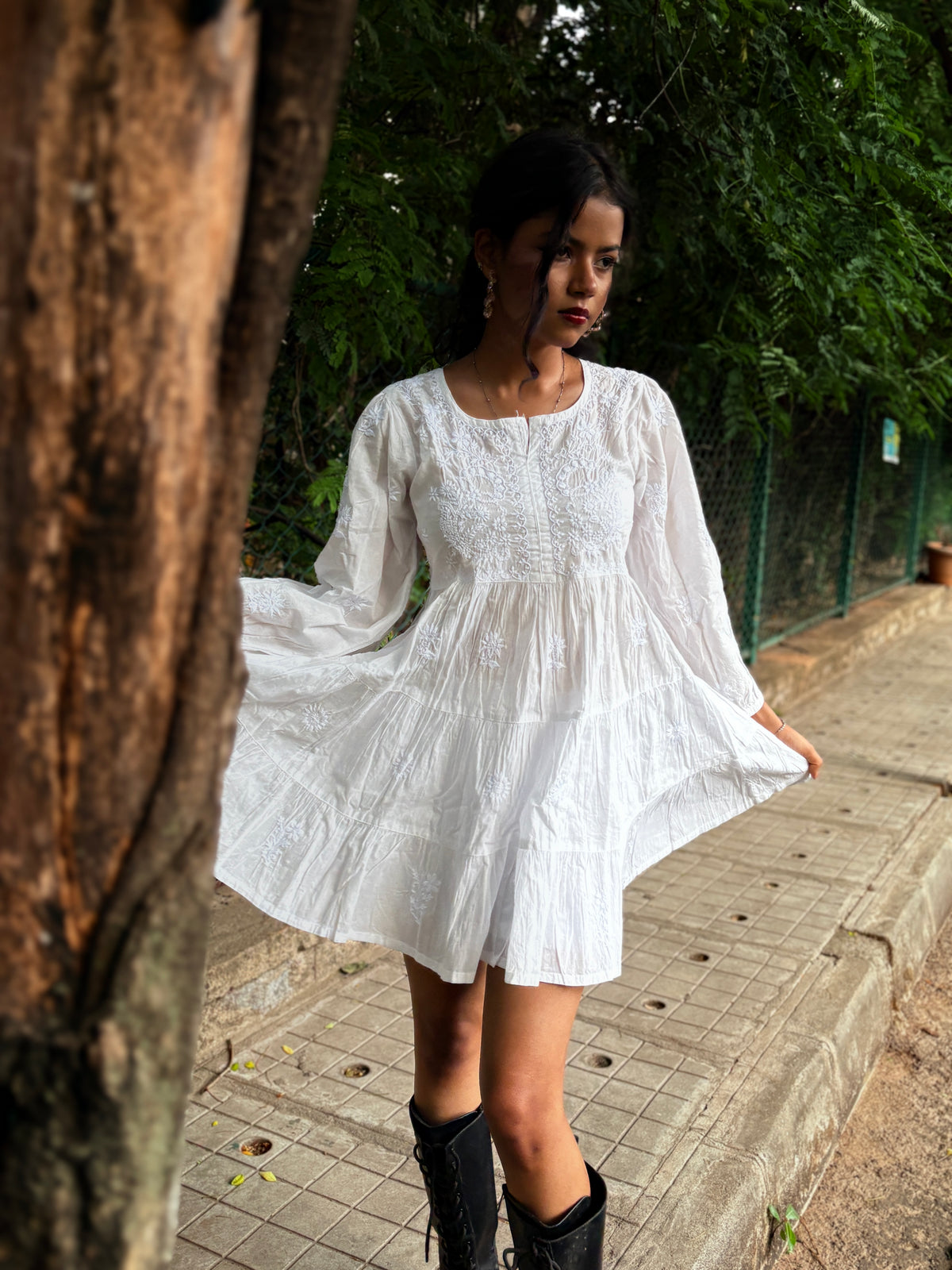 Ivory Chikankari Boho Dress