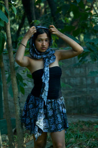 Vintage core blockprint wrap skirt with jellyfish dupatta
