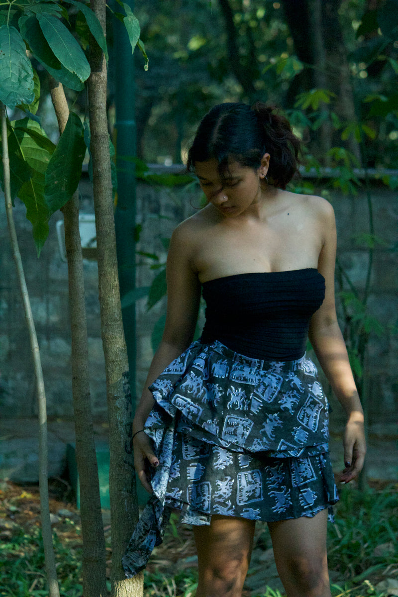 Vintage core blockprint wrap skirt with jellyfish dupatta