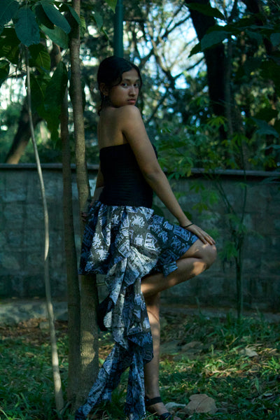 Vintage core blockprint wrap skirt with jellyfish dupatta