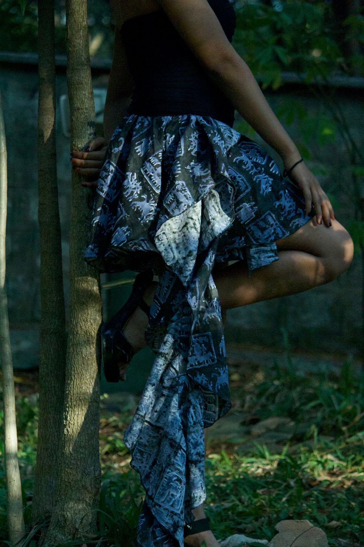 Vintage core blockprint wrap skirt with jellyfish dupatta