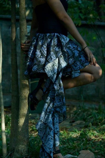 Vintage core blockprint wrap skirt with jellyfish dupatta