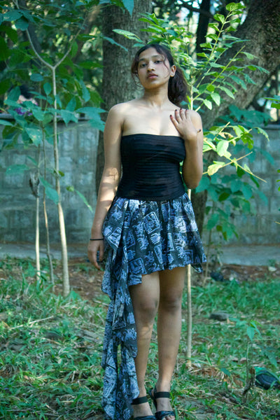 Vintage core blockprint wrap skirt with jellyfish dupatta