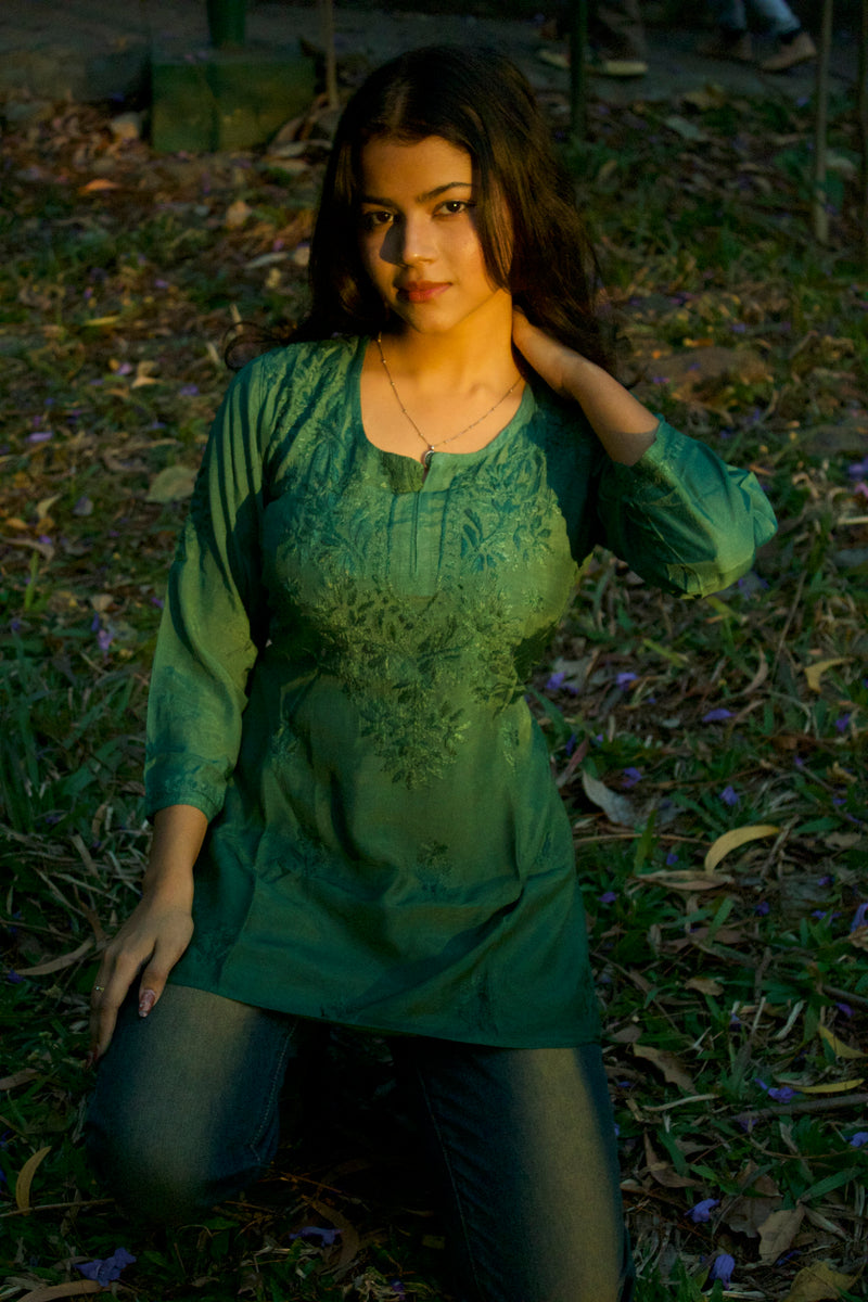 Bae-sick green chikankari kurti with corset back