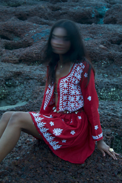 Baddie and bold Chikankari red coord set
