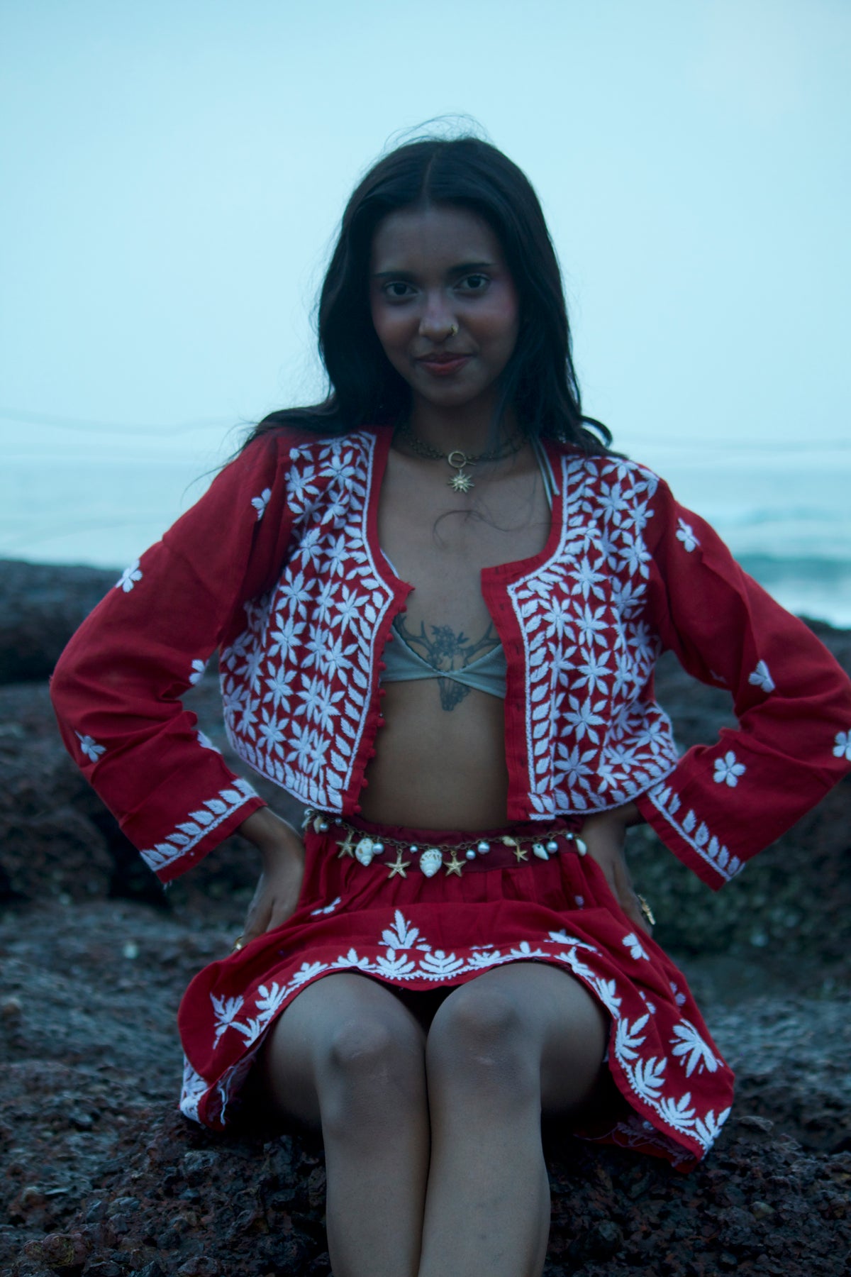 Baddie and bold Chikankari red coord set