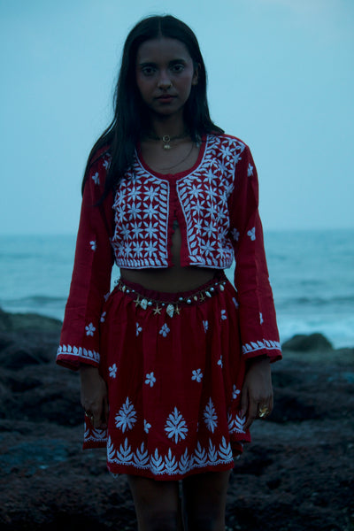 Baddie and bold Chikankari red coord set