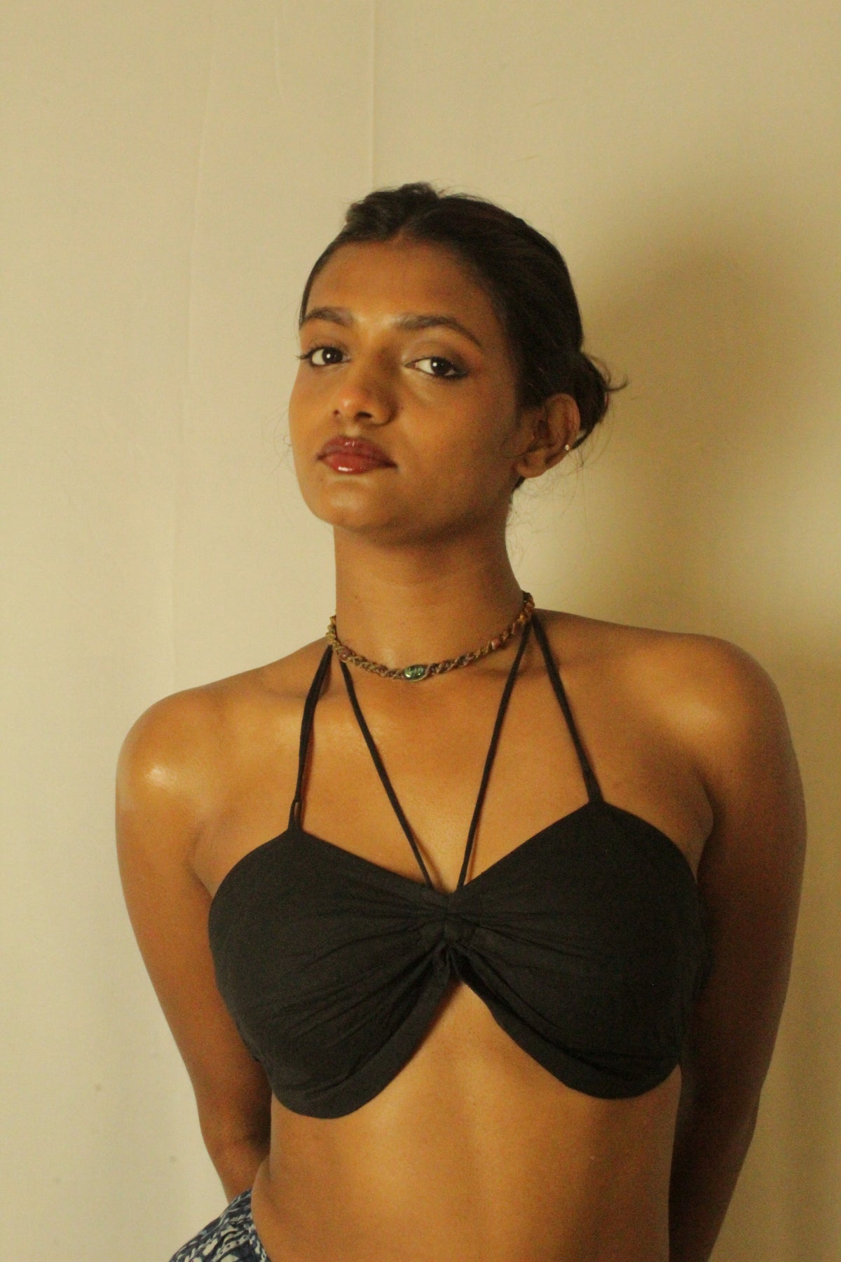 black cotton padded Bralette top with secret pockets