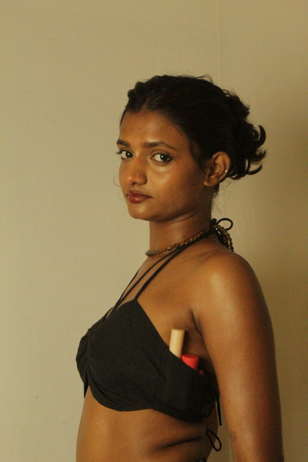 black cotton padded Bralette top with secret pockets