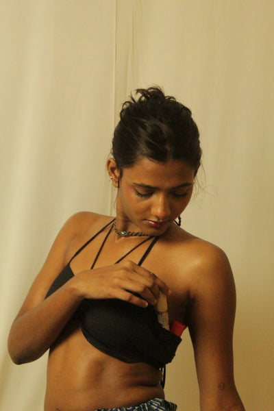 black cotton padded Bralette top with secret pockets