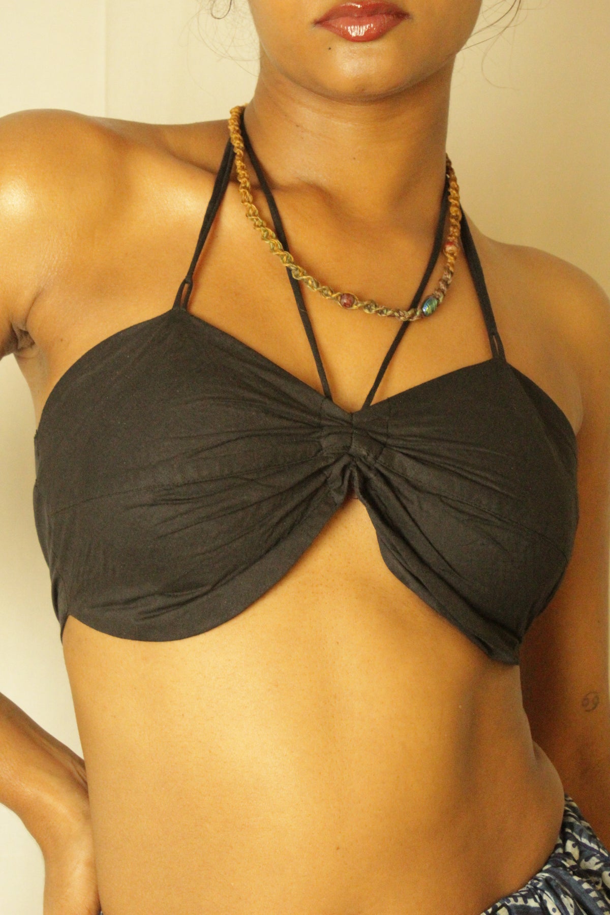 black cotton padded Bralette top with secret pockets