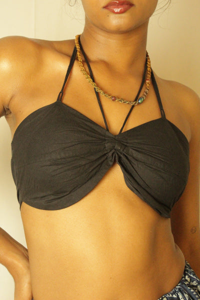 black cotton padded Bralette top with secret pockets