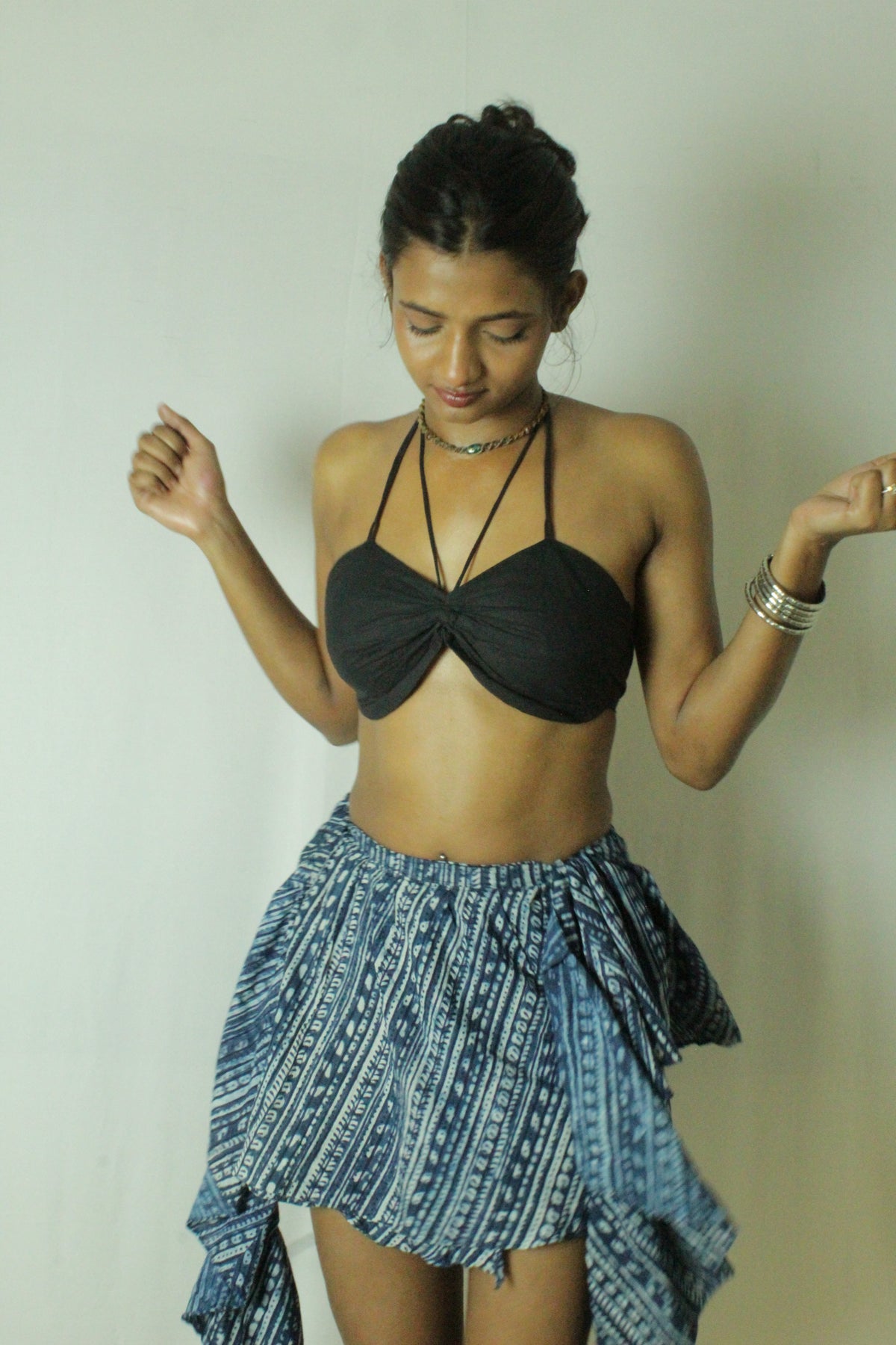 black cotton padded Bralette top with secret pockets
