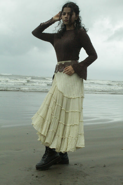 Ivory Cotton Whimsical Ruffle Wrap Skirt