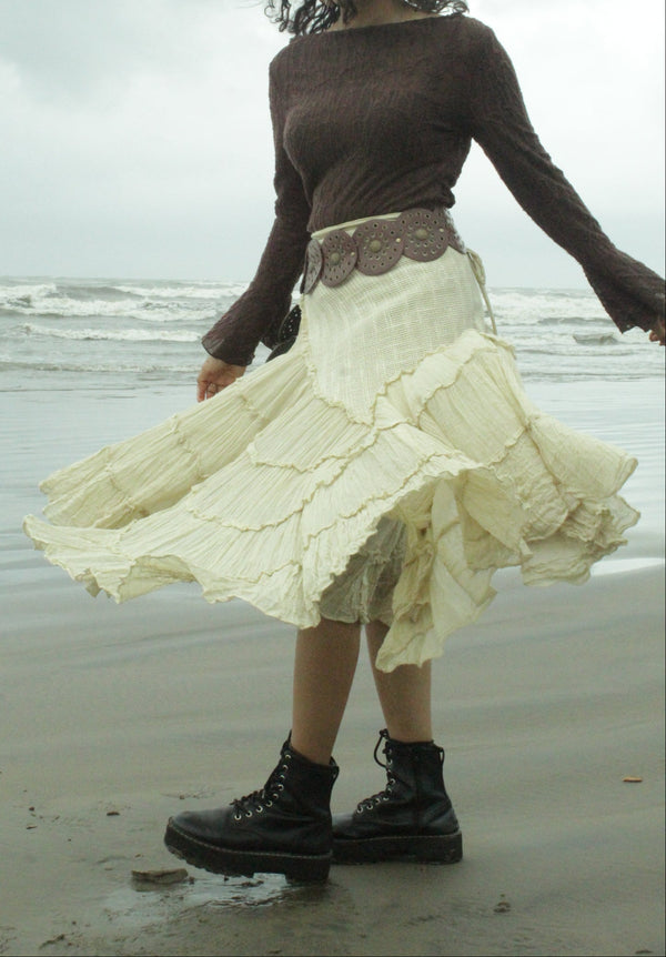 Ivory Cotton Whimsical Ruffle Wrap Skirt