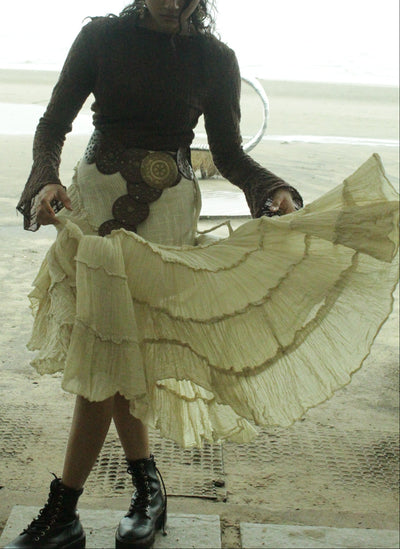 Ivory Cotton Whimsical Ruffle Wrap Skirt