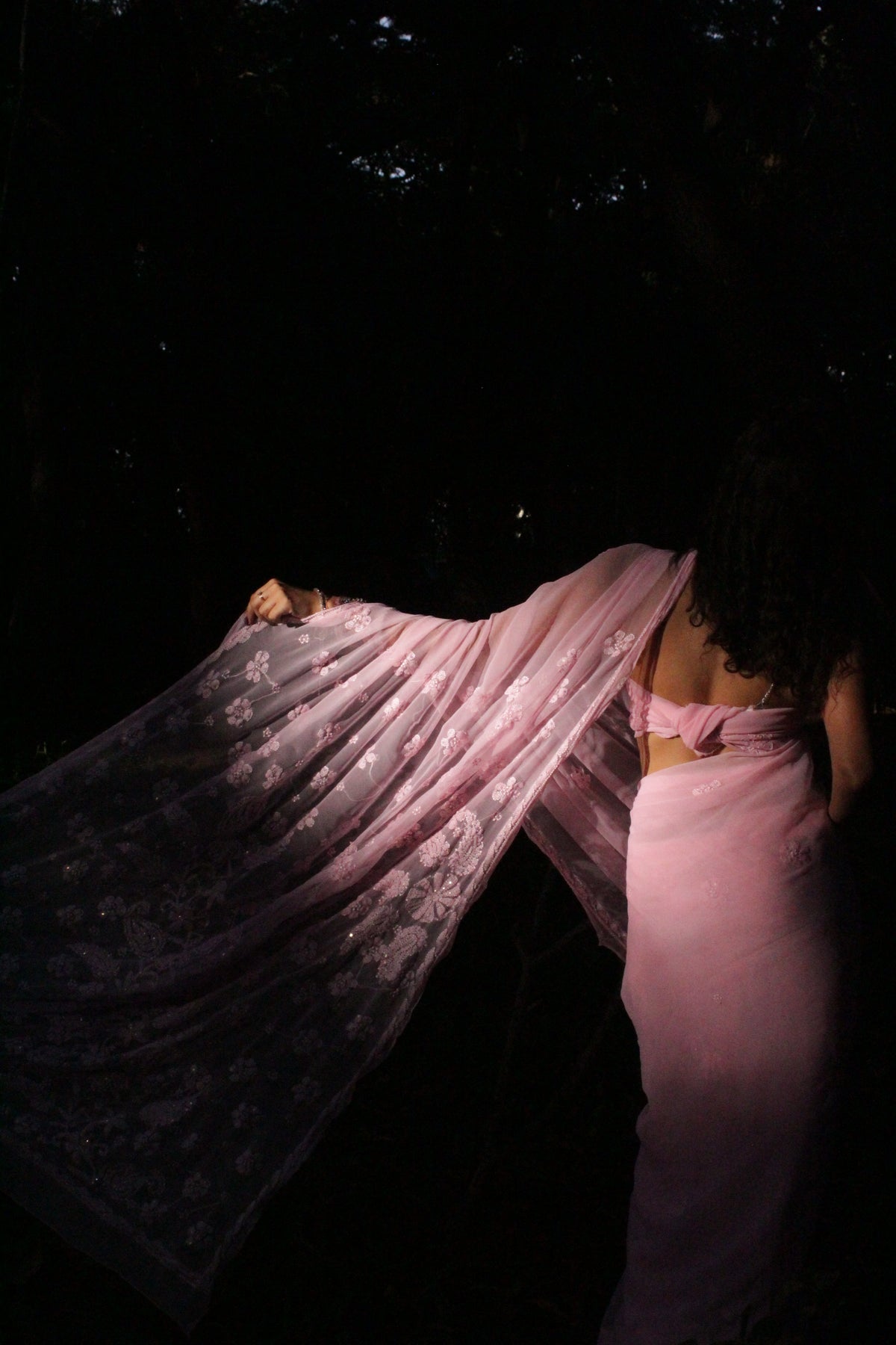 Baby pink handcrafted chikankari saree