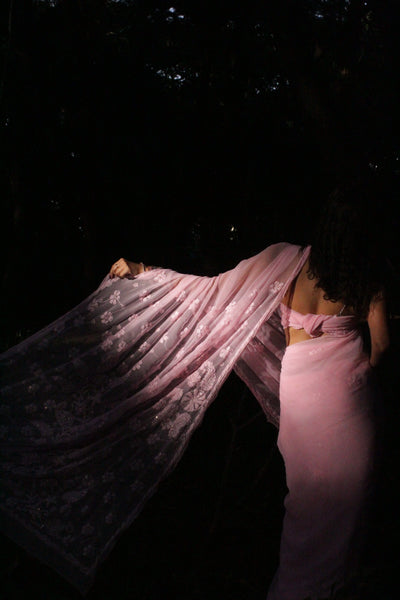 Baby pink handcrafted chikankari saree