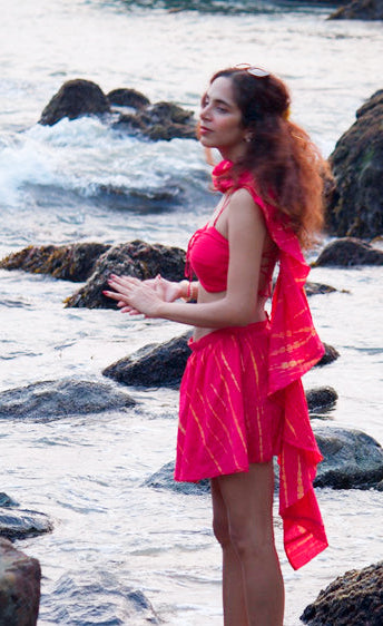Y2K tie-dye wrap skirt & jelly fish dupatta