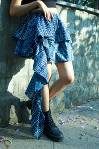 Indigo blockprint E-girl  Wrap Skirt with jellyfish dupatta