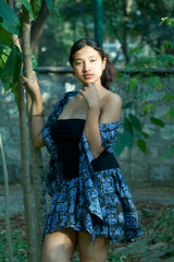 black blockprint wrap skirt
