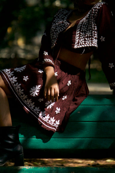 Heer Ranjha Chikankari brown coord set