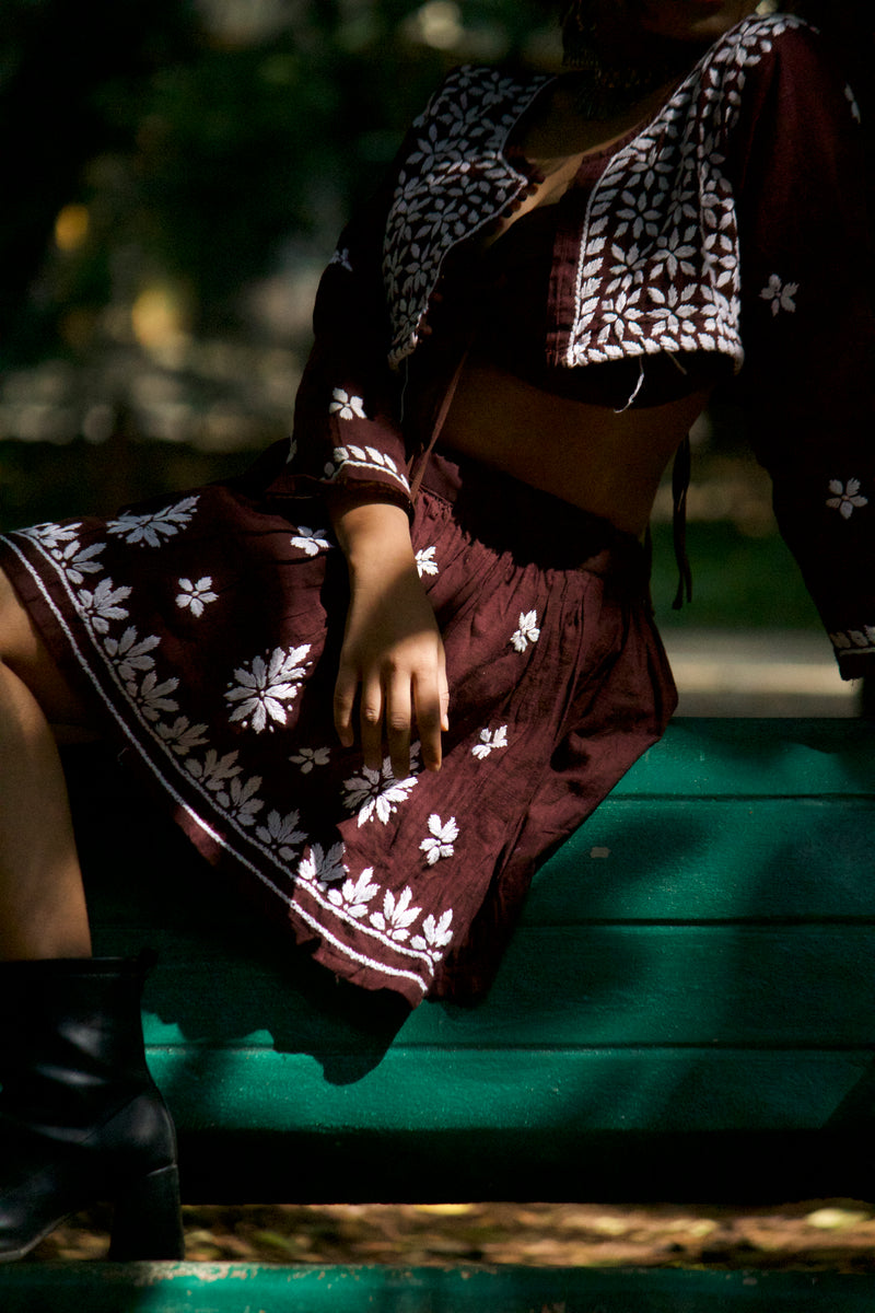 Heer Ranjha Chikankari brown coord set