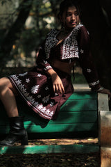 brown chikankari coord