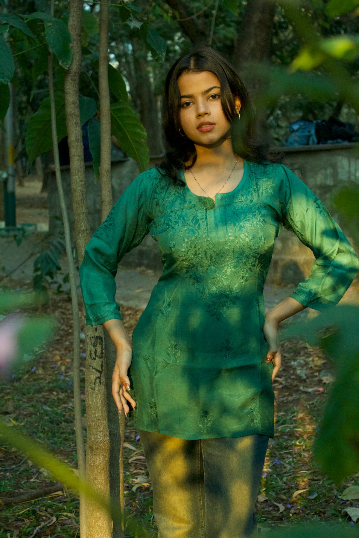 Bae-sick green chikankari kurti with corset back