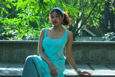IT girl core green chikankari slip corset back kurti with dupatta/scarf