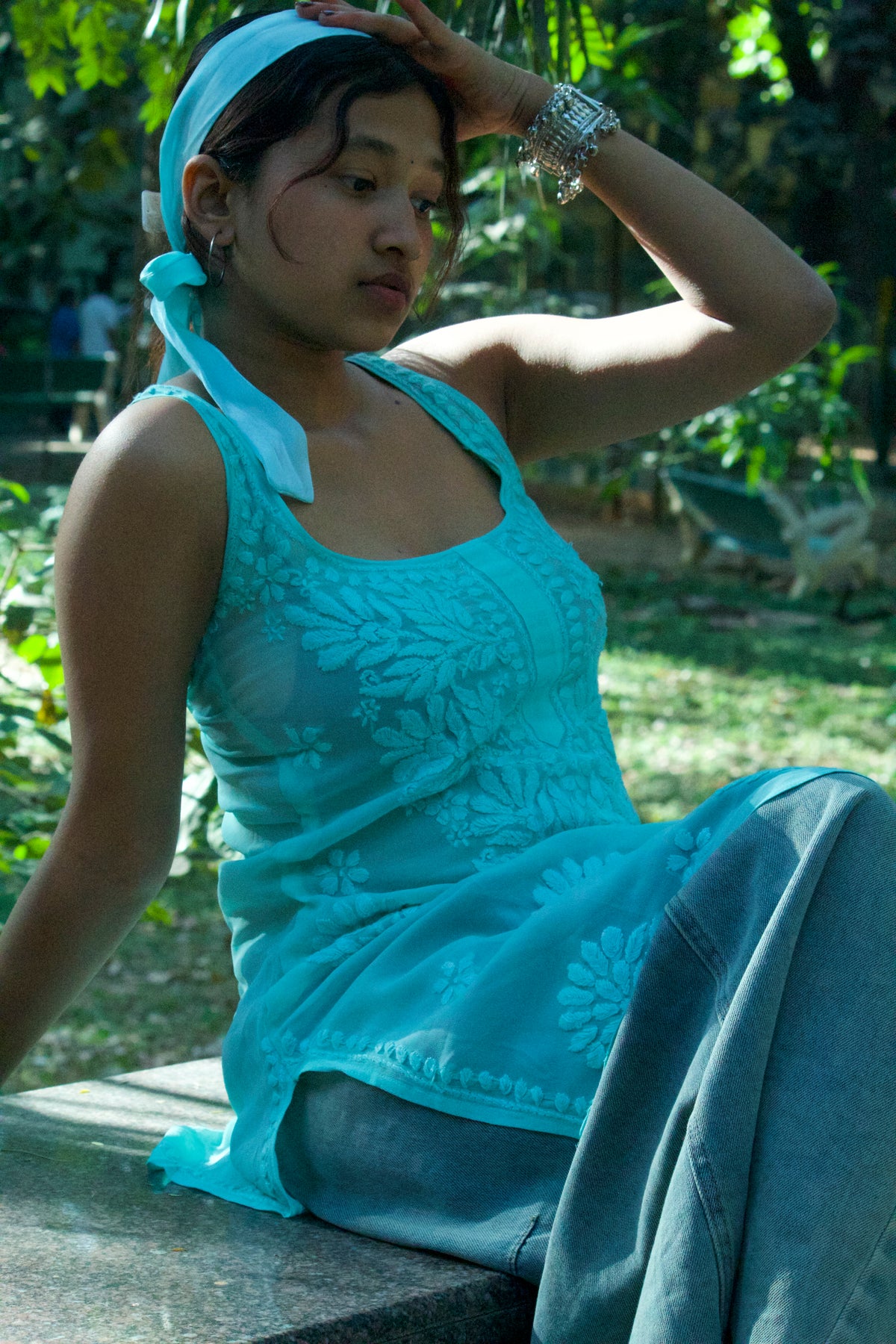 IT girl core green chikankari slip corset back kurti with dupatta/scarf