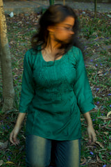 green chikankari short