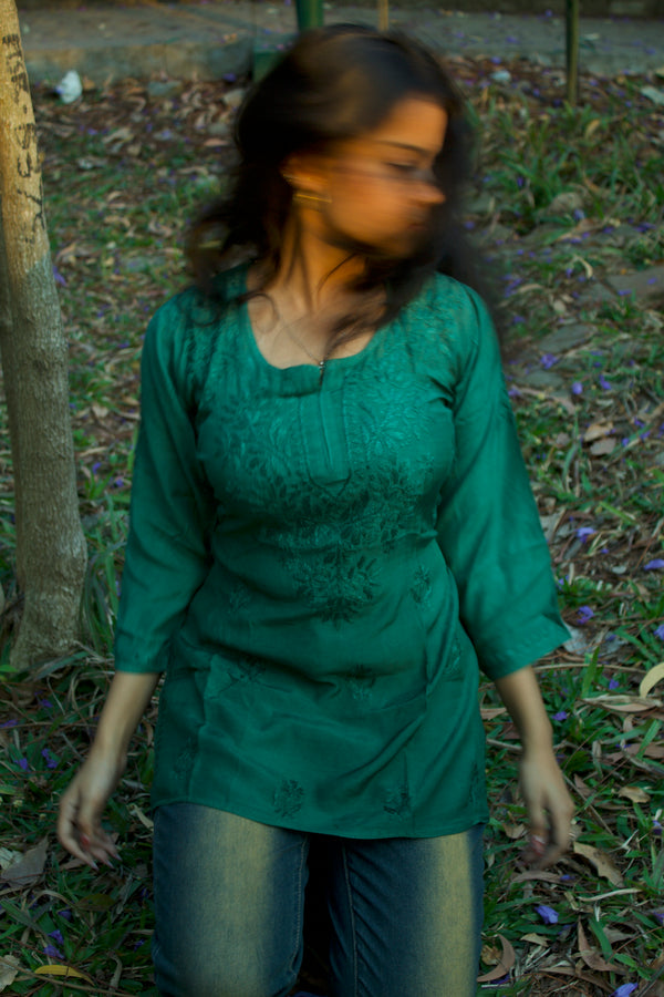 Bae-sick green chikankari kurti with corset back