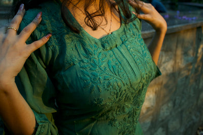 Bae-sick green chikankari kurti with corset back