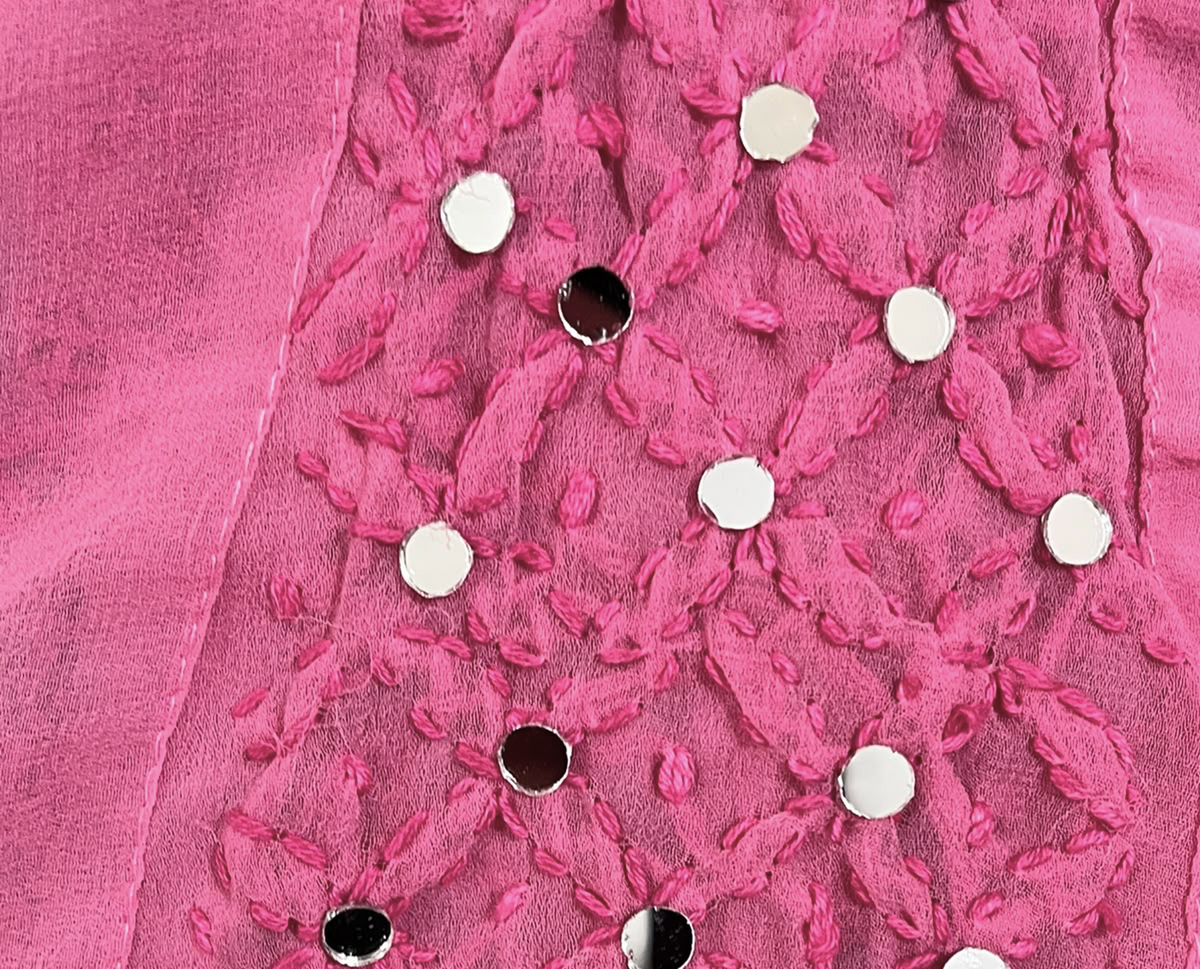 Pink mirror work on chikankari sharara four piece set, comes with dupatta and inner