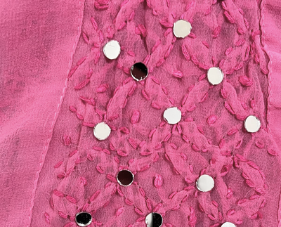 Pink mirror work on chikankari sharara four piece set, comes with dupatta and inner
