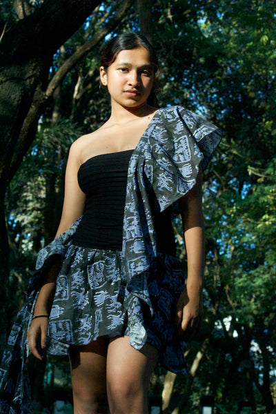 Vintage core blockprint wrap skirt with jellyfish dupatta