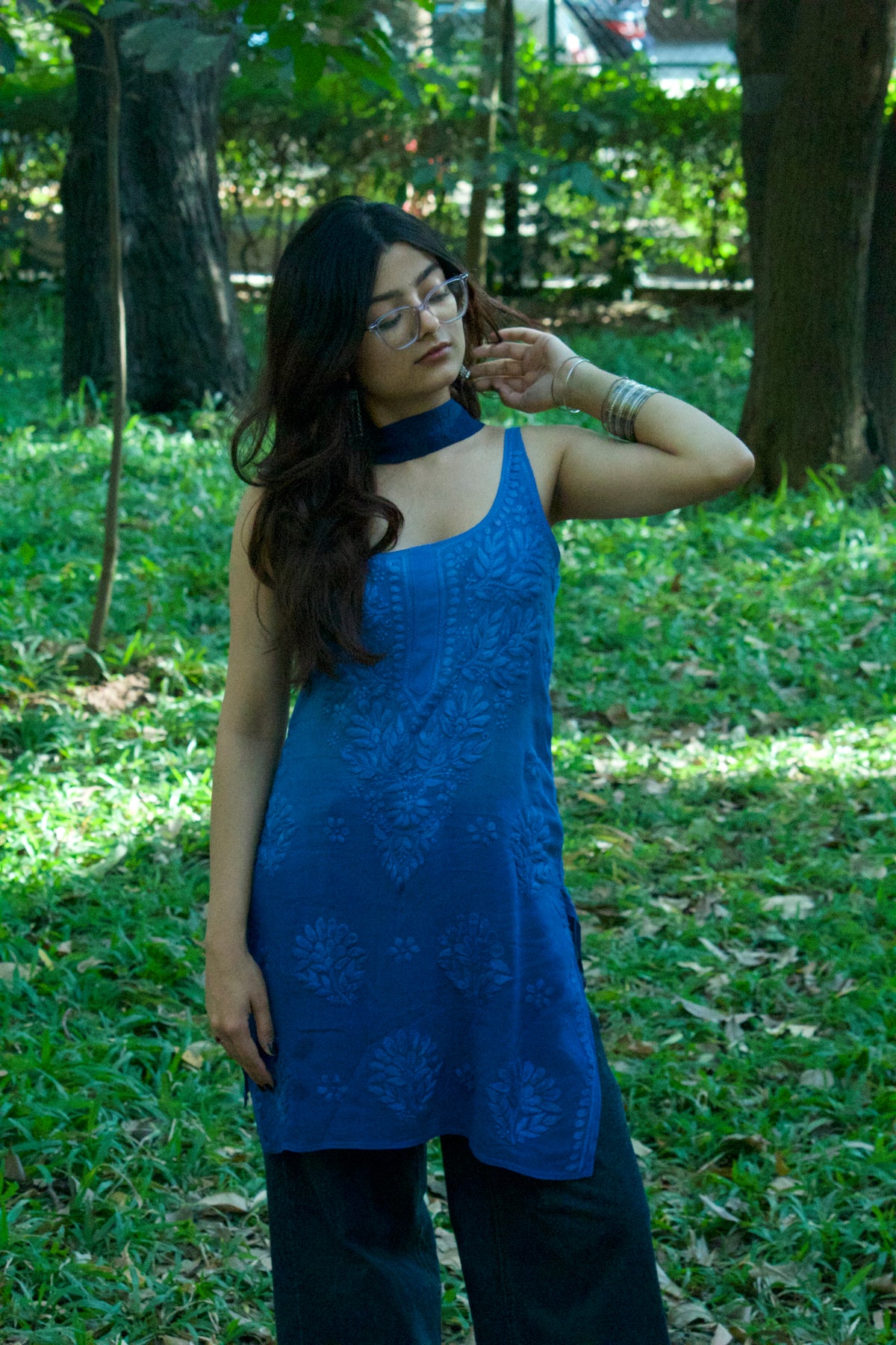 Desi luxe chikankari slip corset back kurti with dupatta/scarf